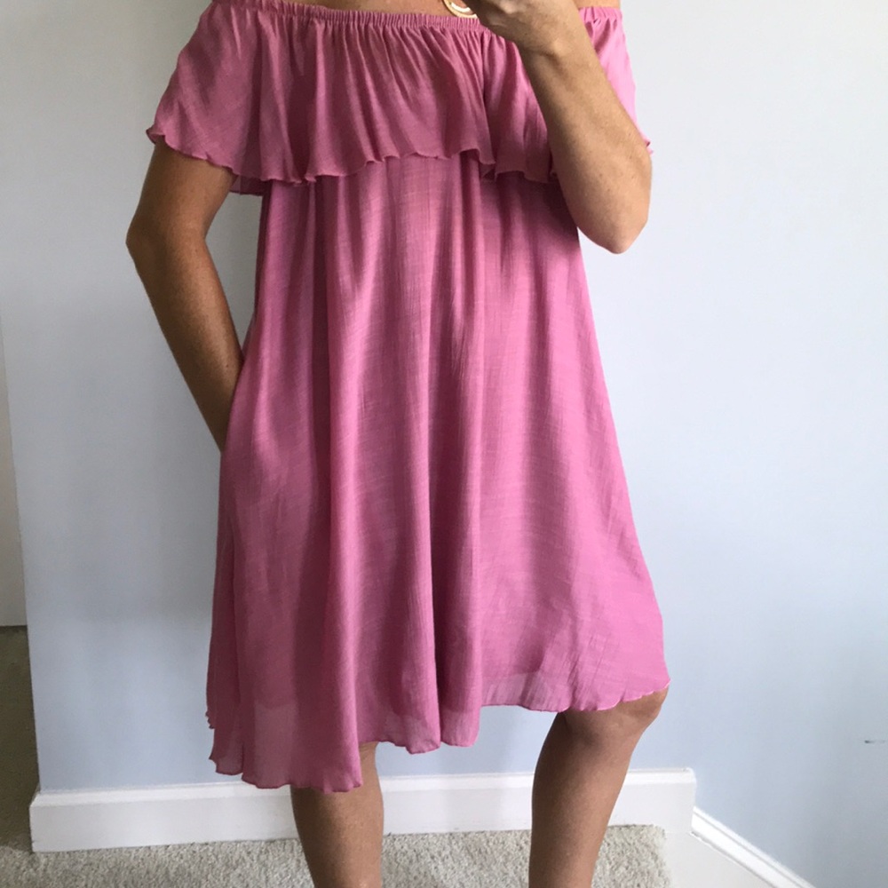 Pink Off the Shoulder Dress - Picture 3 of 8